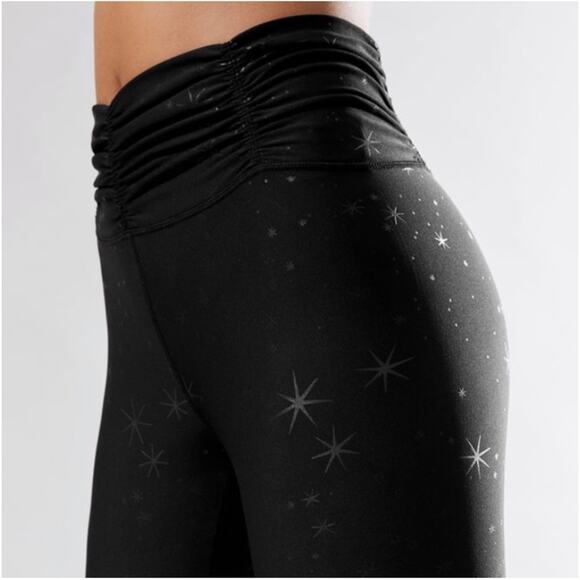 Carbon38 Nova Star Print Leggings Ruched Waistband black gray - Picture 3 of 12